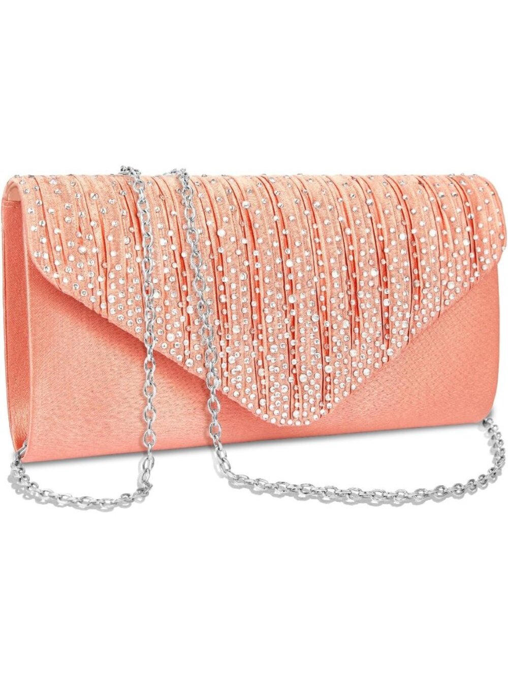 〽️ Women's Rose Gold Peach Rhinestone Clutch Purse Wedding Cocktail Evening Bag